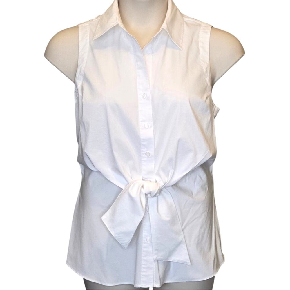 White Front-Tying Sleeveless Woven Blouse sz. L Perfect Condition